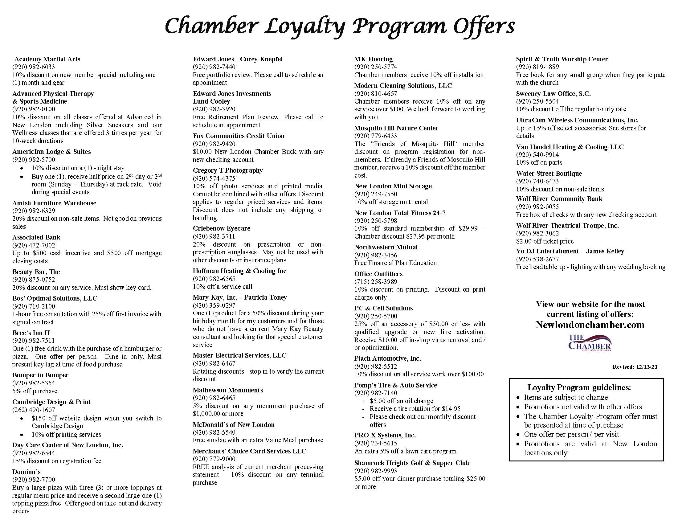 NL Chamber Loyalty Program Offers